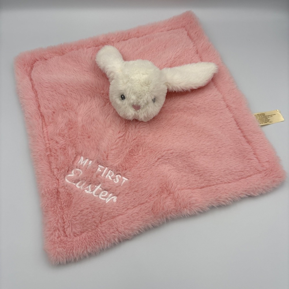 MTY My First Easter Bunny Rabbit Baby Lovey Rattle Security Blanket Pink Plaid